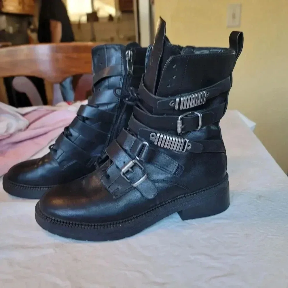 DKNY Ita Leather Strappy Buckle Ankle Boots Shoes Women's Size 8 - Picture 3 of 13
